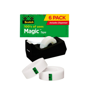 scotch magic tape, 6 rolls with dispenser, numerous applications scotch magic tape, 6 rolls with dispenser, numerous applications