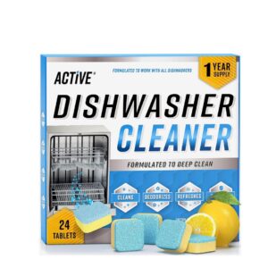 dishwasher cleaner and deodorizer tablets – 24 pack deep cleaning descaler pods for dish washer machine, heavy duty, septic safe, natural limescale remover, calcium, odor, smell – 12 month supply
